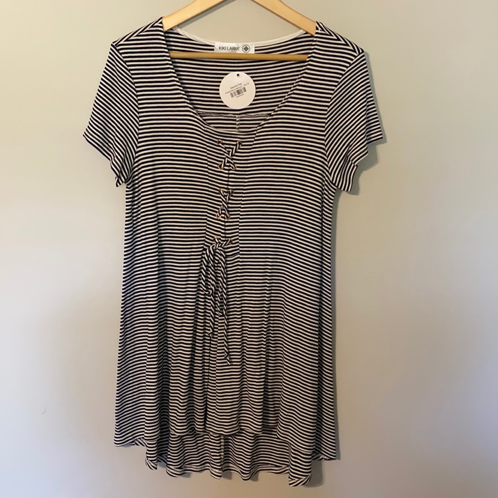 Navy striped high low top- NWT